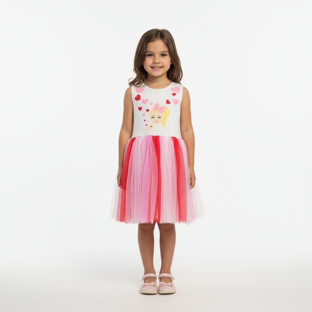 JoJo Siwa Kids Girls Sleeveless Tulle Dress Hearts Pink Red Size 4/5